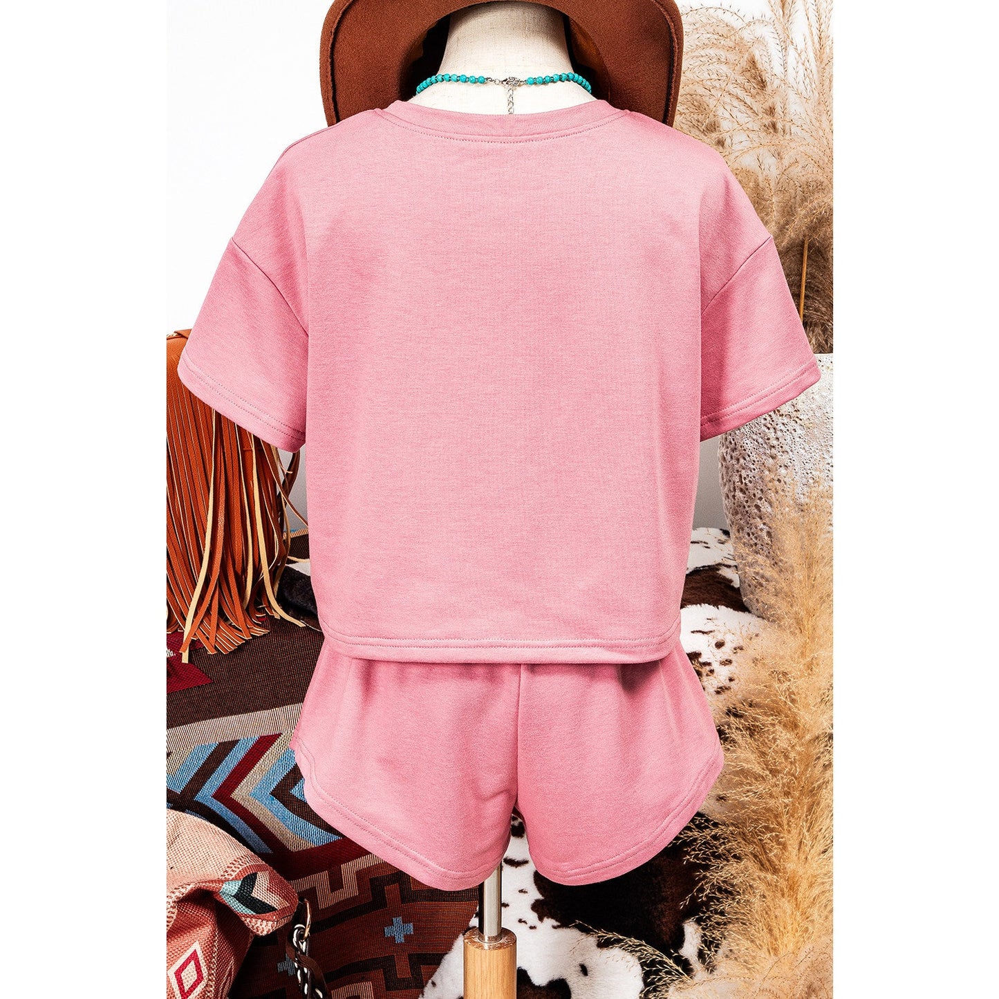Marleem Pink Cropped Tee and Ruffle High Waist Skort Set