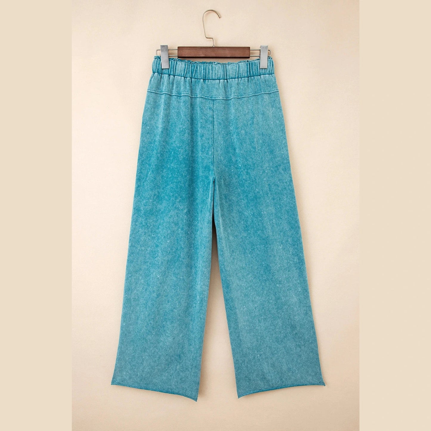 Mary Pat Teal Mineral Wash Lace-up High Waist Raw Hem Patched Pocket Pants