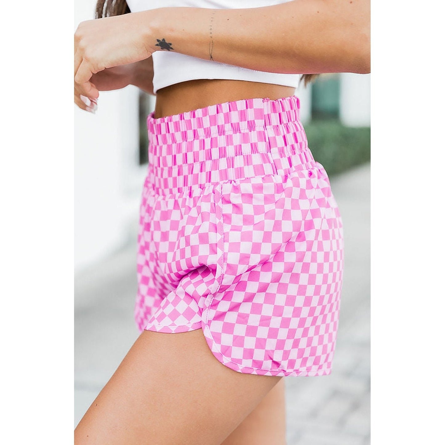 RTS Maurissa Pink Plaid High Waisted Athletic Shorts