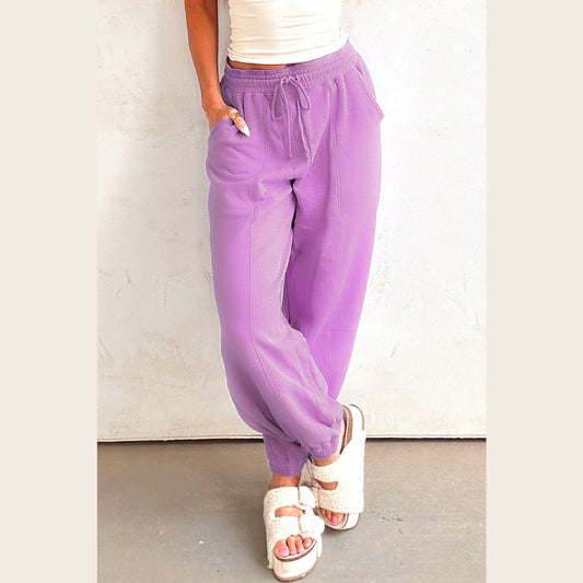 Mavie Lilac Drawstring Elastic Waistband Solid Color Jogger Pants