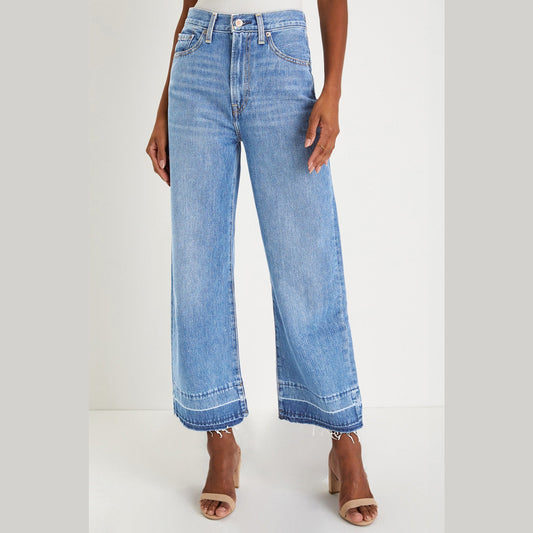 Millie Dusk Blue Raw Hem Straight Leg Loose High Waist Jeans