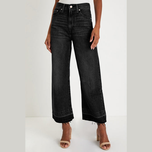 Millie Black Raw Hem Straight Leg Loose High Waist Jeans