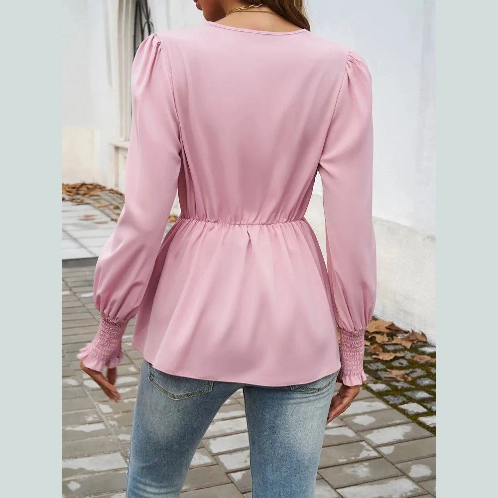 Molly Pink V Neck Wrap Blouse