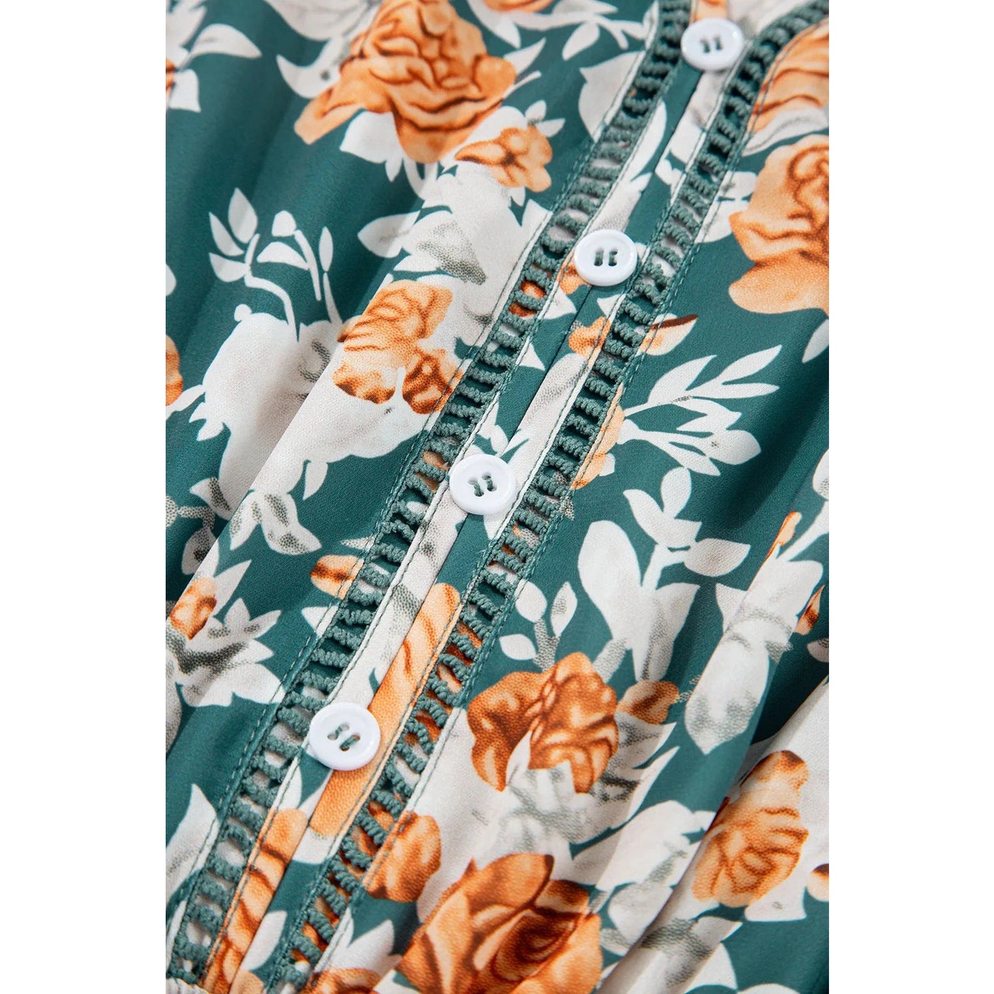 Monica Green Floral Print Trimmed V Neck Tie Waist Sleeveless Holiday Long Dress