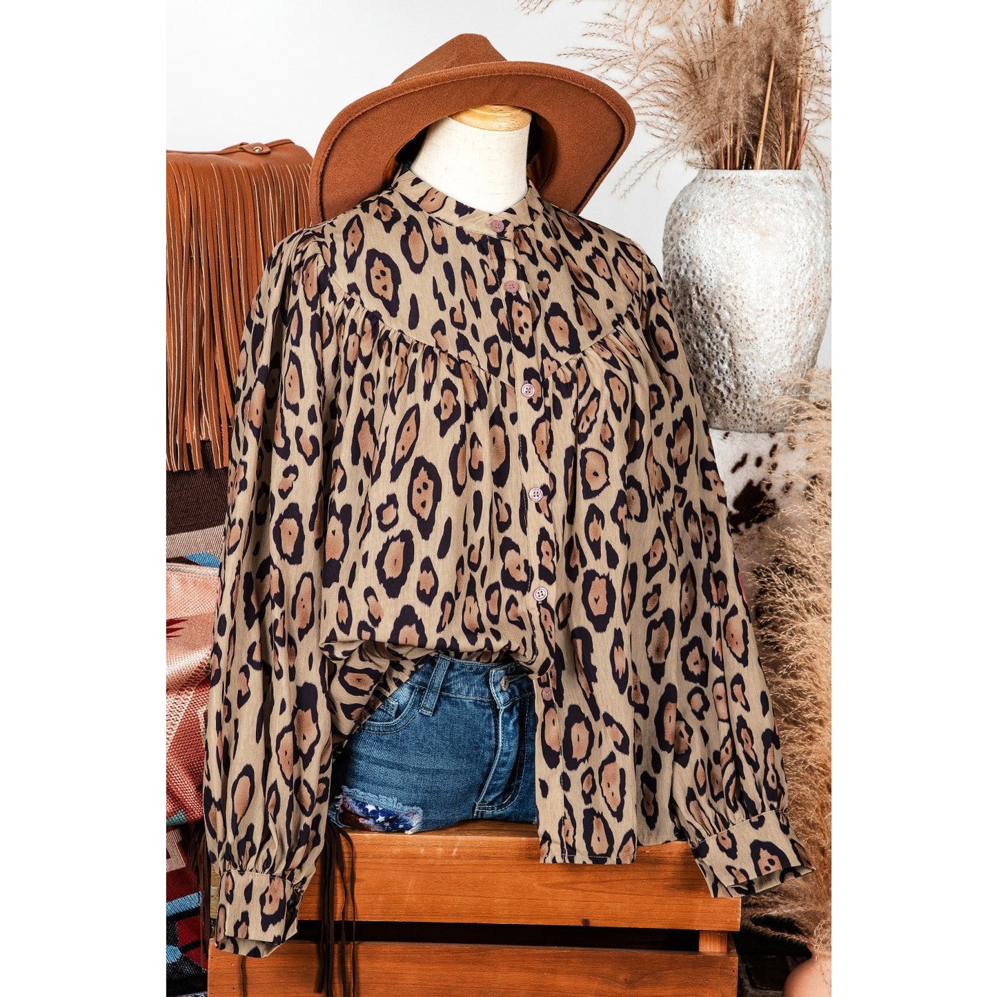 REDUCED!!! Monika French Beige Oversized Leopard Print Balloon Sleeve Casual Shirt REDUCED!!!