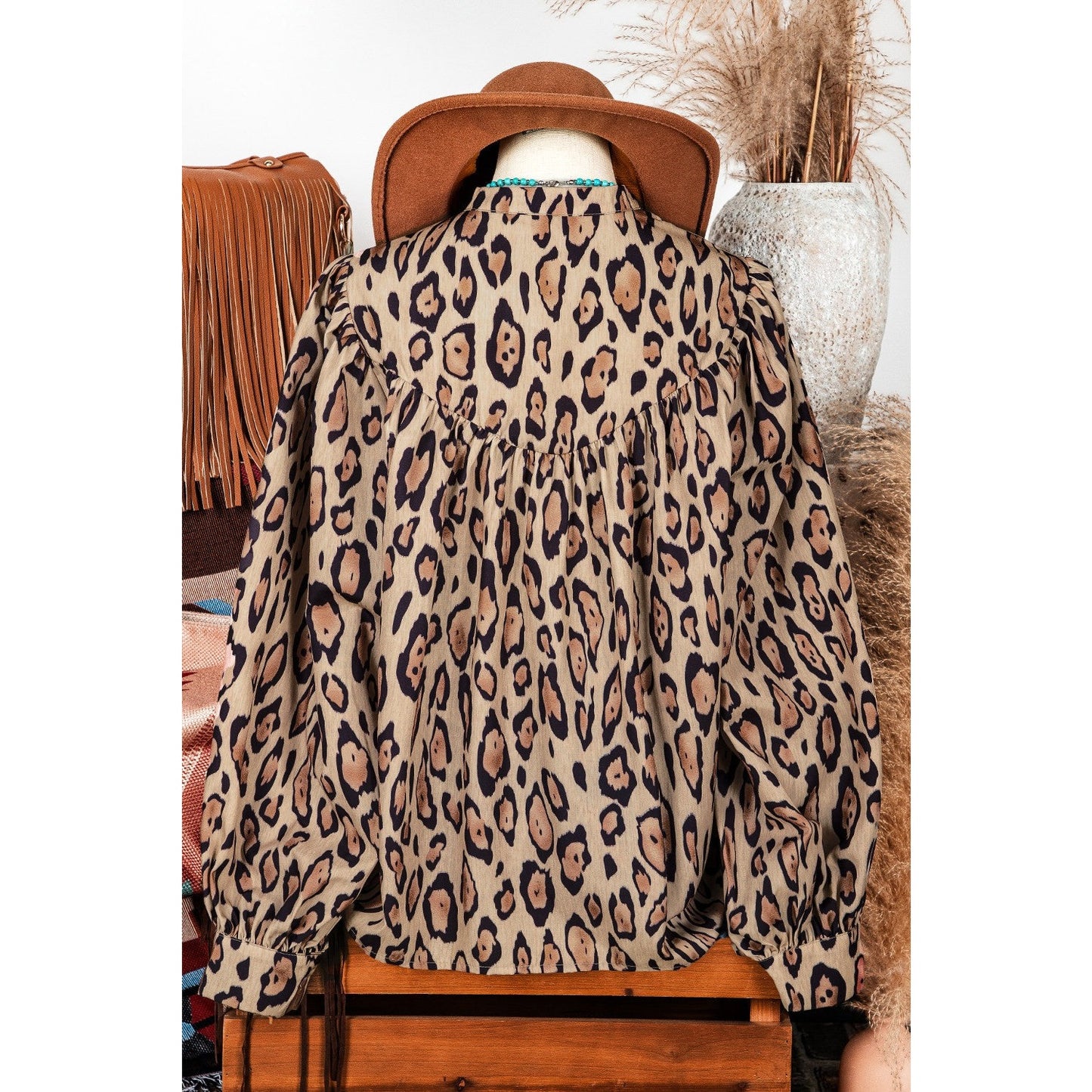 REDUCED!!! Monika French Beige Oversized Leopard Print Balloon Sleeve Casual Shirt REDUCED!!!