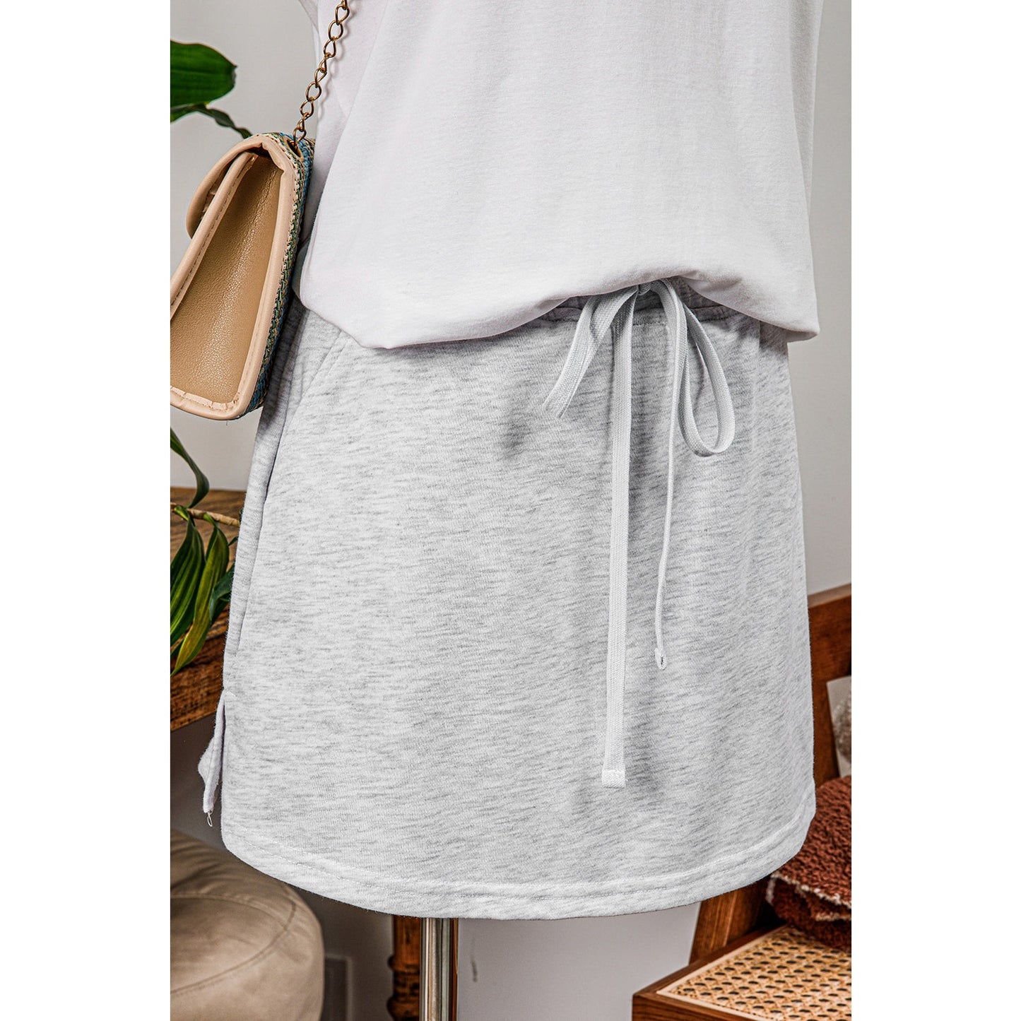 Mya Grey French Terry Drawstring Mini Skort with Pockets