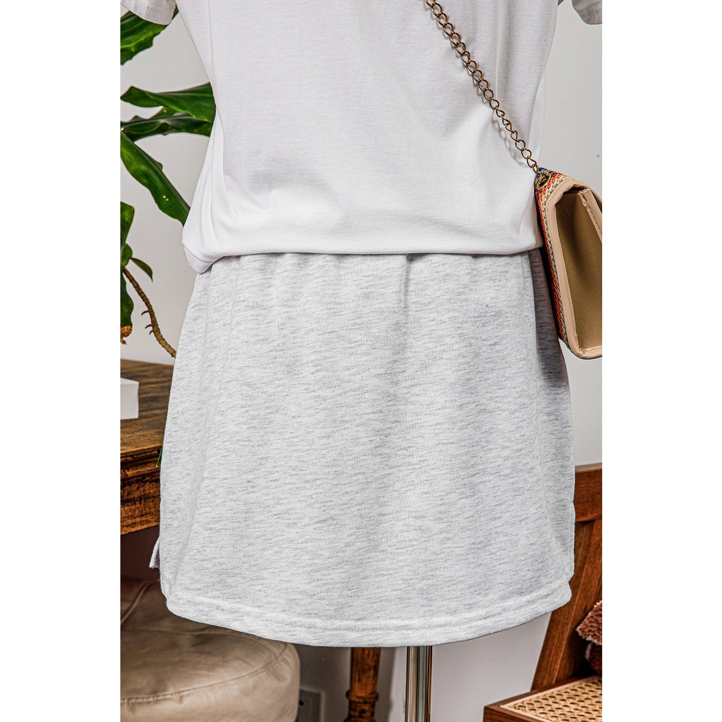Mya Grey French Terry Drawstring Mini Skort with Pockets