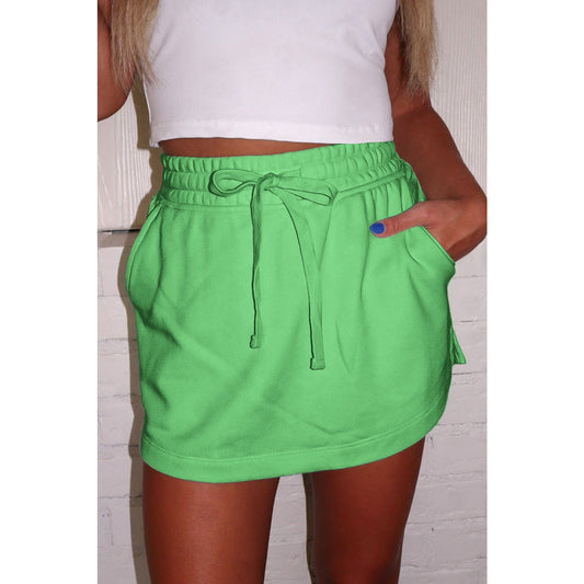 Mya Green French Terry Drawstring Mini Skort with Pockets