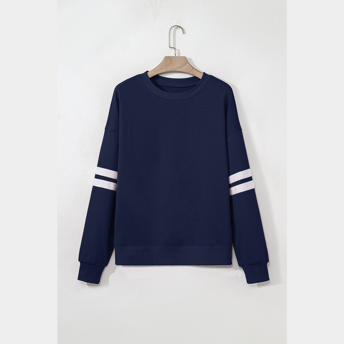 Navy Varsity Striped Detail Drop Shoulder Oversized Sweatshirt