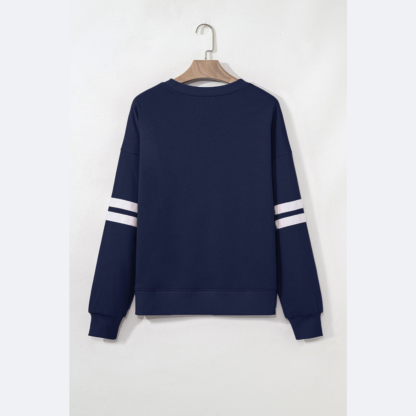 Navy Varsity Striped Detail Drop Shoulder Oversized Sweatshirt