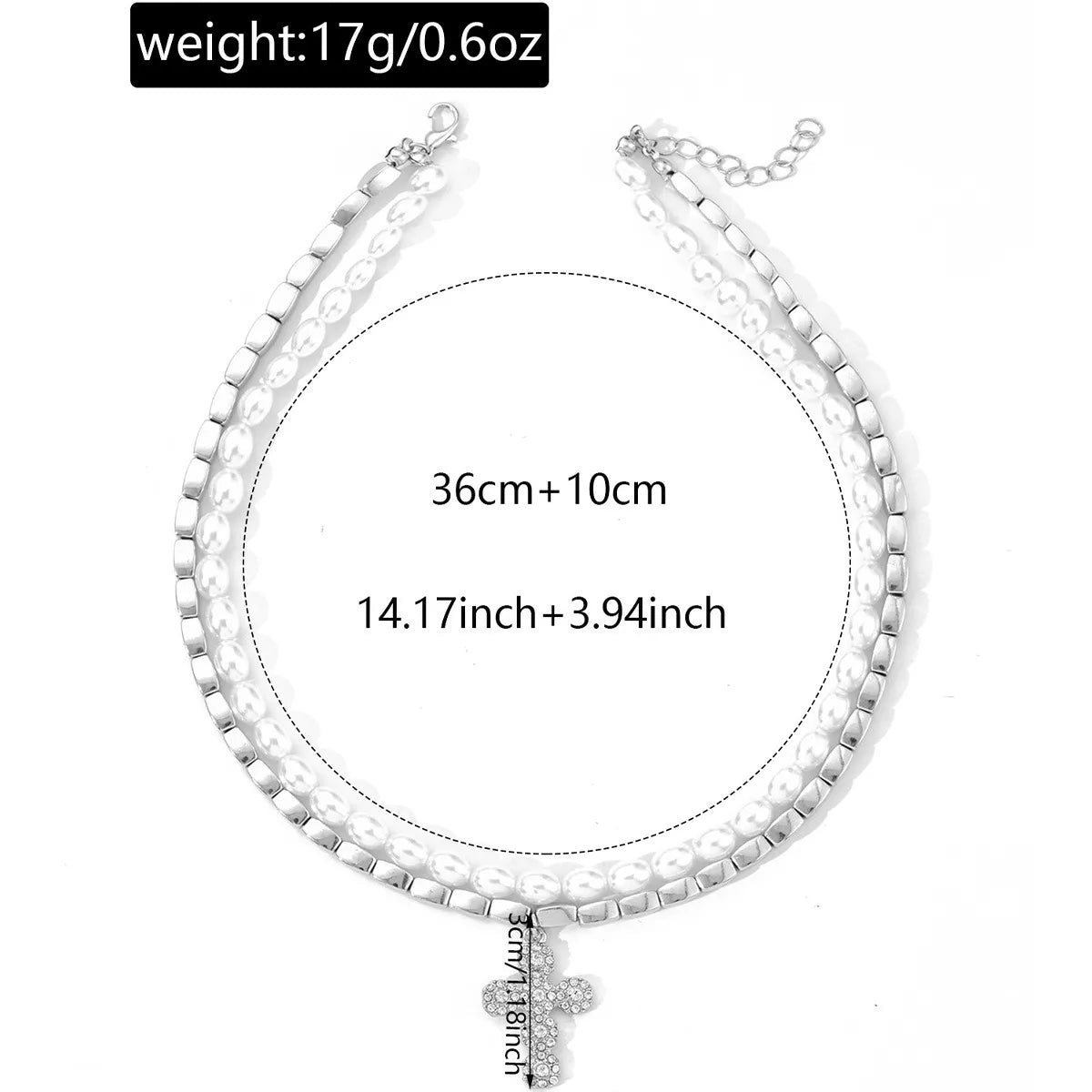 Imitation Pearl Necklace w/ Cross Pendant - 2 Colors