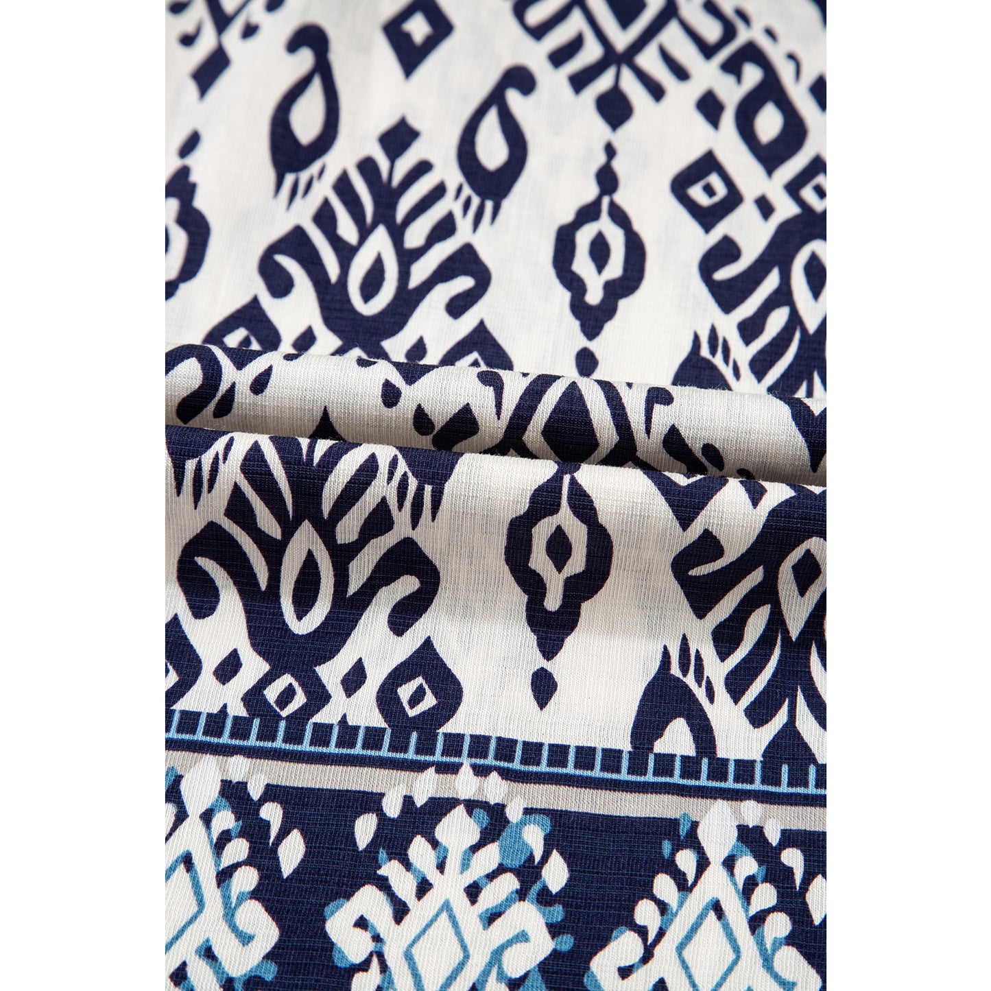 Netta Blue Boho Pattern Print High Waist Wide Leg Loose Pants