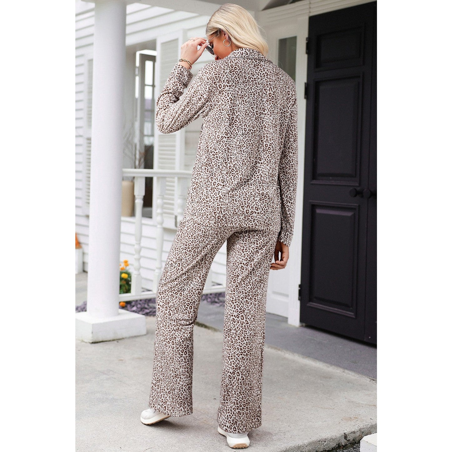 RTS!!! Nicola White Leopard Print Long Sleeve and Pants Pajamas Set RTS!!!