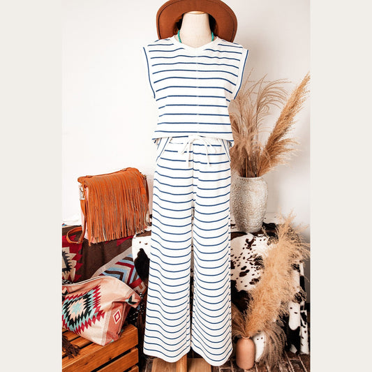 Nicole Sail Blue Casual Wide Leg 2pcs Pants Set