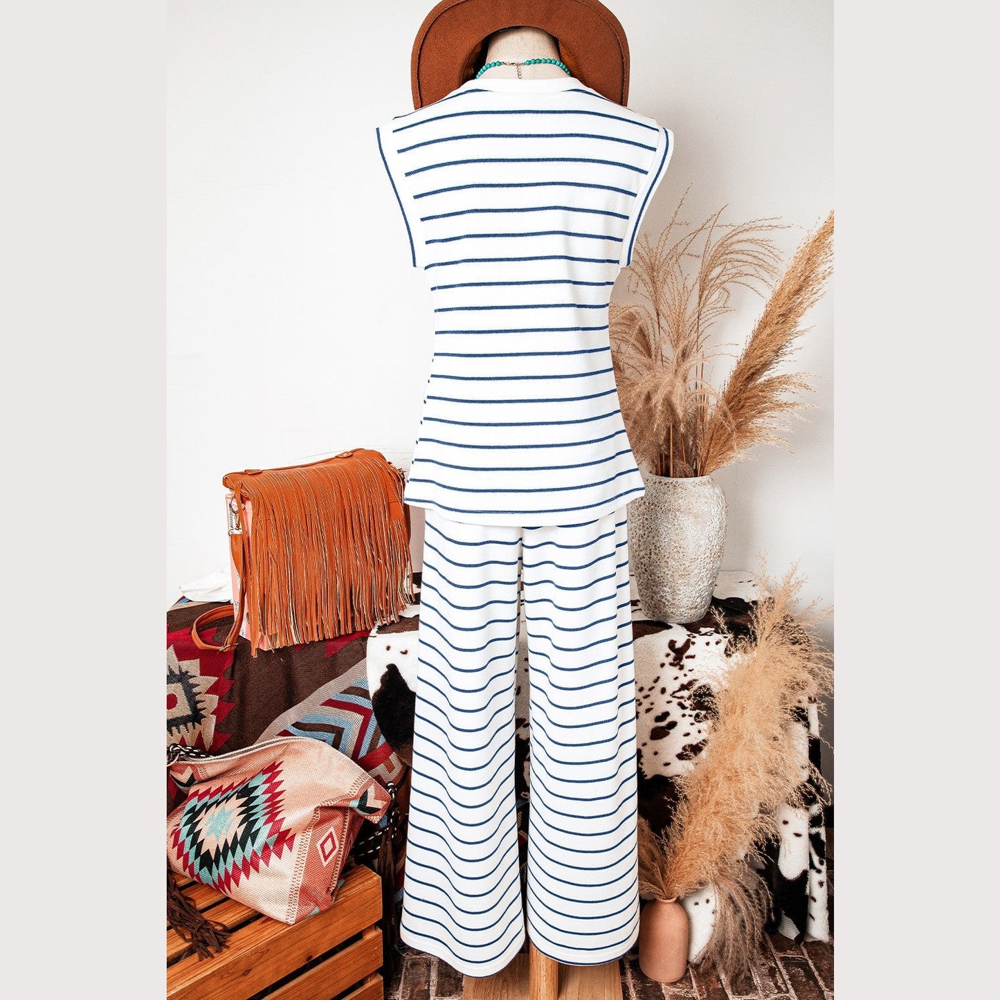Nicole Sail Blue Casual Wide Leg 2pcs Pants Set
