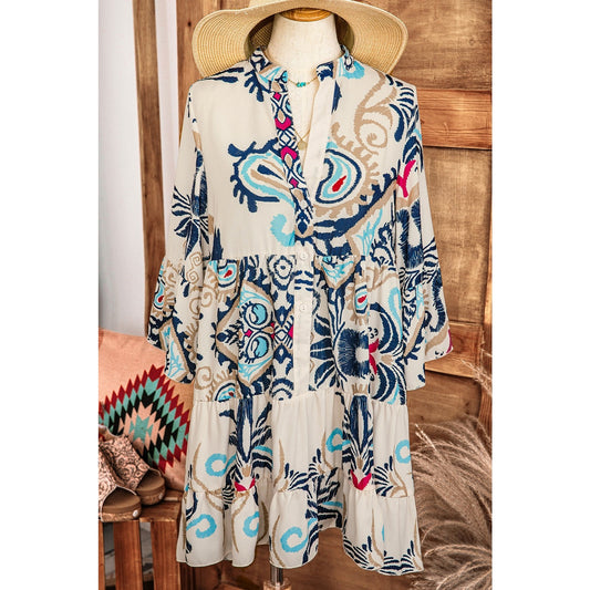 REDUCED!!!  Ornette Tribal Print Bracelet Sleeve Buttoned Mini Dress  REDUCED!!!