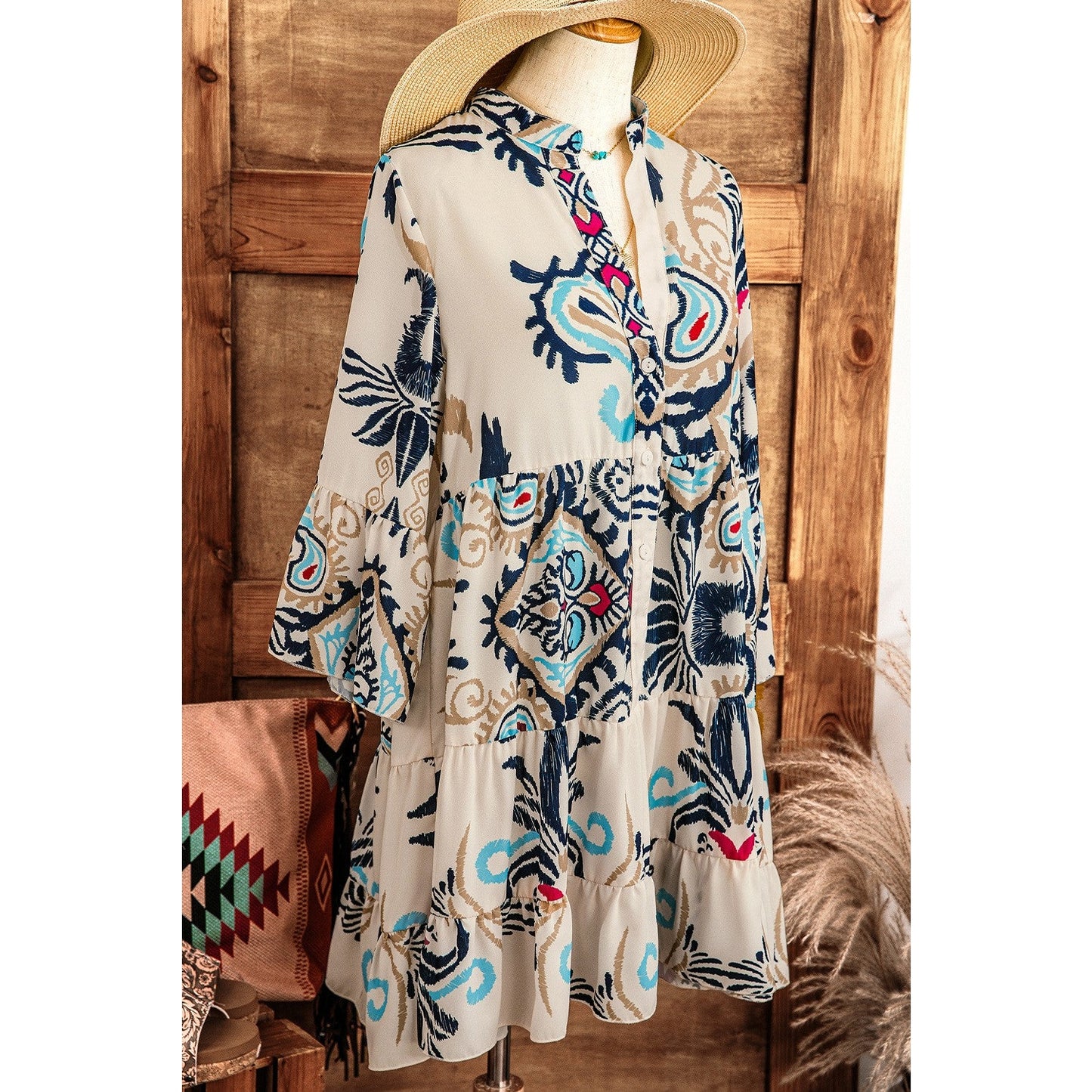 REDUCED!!! Ornette Tribal Print Bracelet Sleeve Buttoned Mini Dress REDUCED!!!