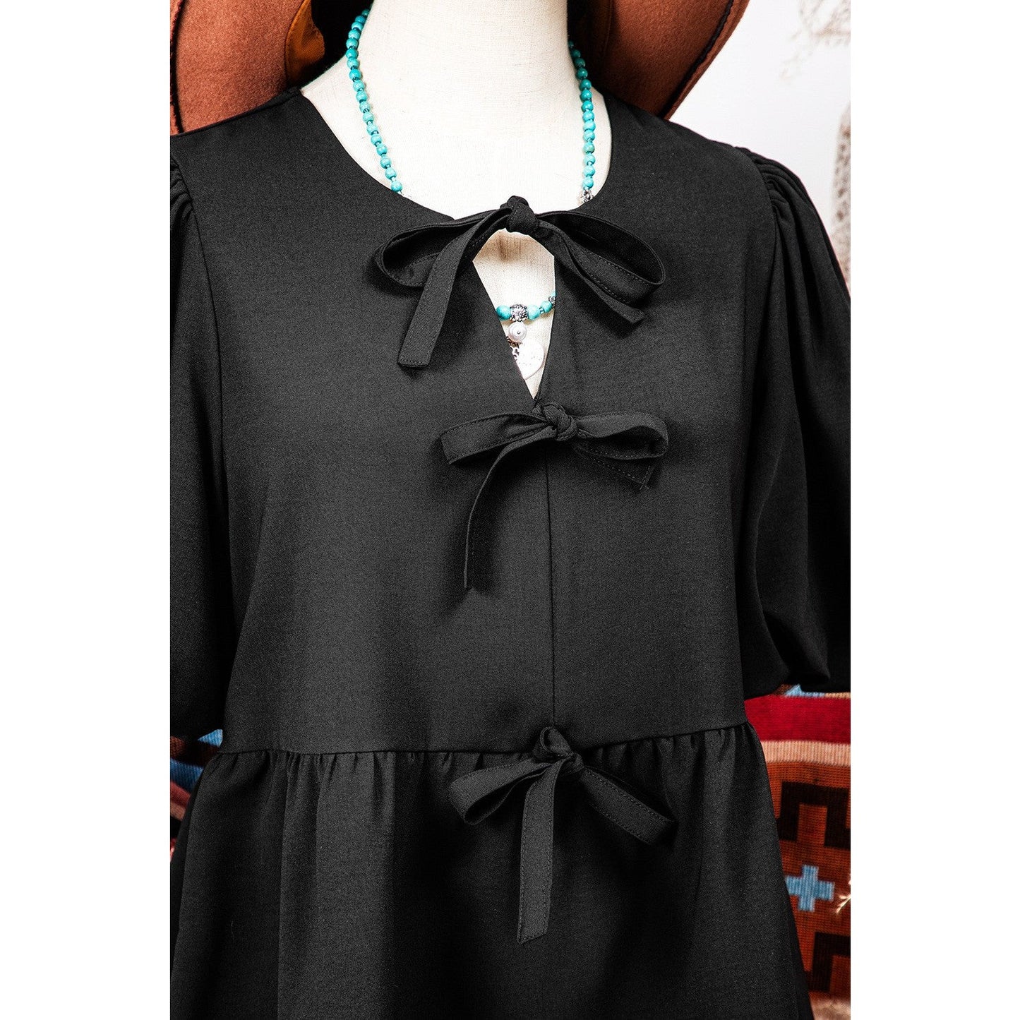 REDUCED!!! Orsie Black Puff Sleeve Bowknot Front Peplum Blouse REDUCED!!!