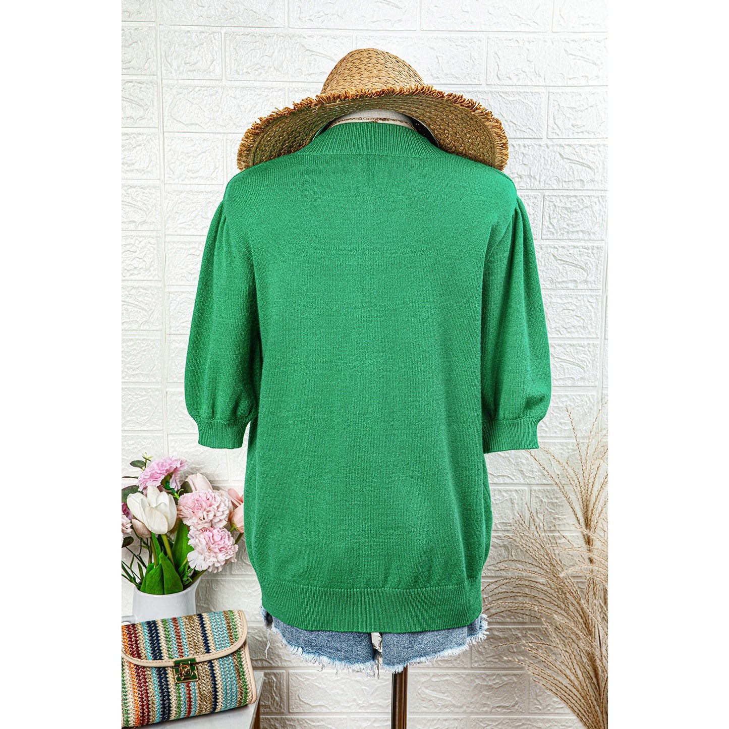 REDUCED!!!! Patrice Bright Green Floral Bubble Short Sleeve Sweater REDUCED!!!