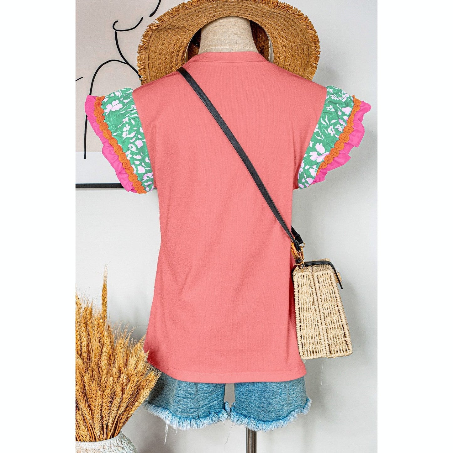 REDUCED!!! Kloe Peach Blossom Contrast Ricrac Floral Sleeve Top REDUCED!!!