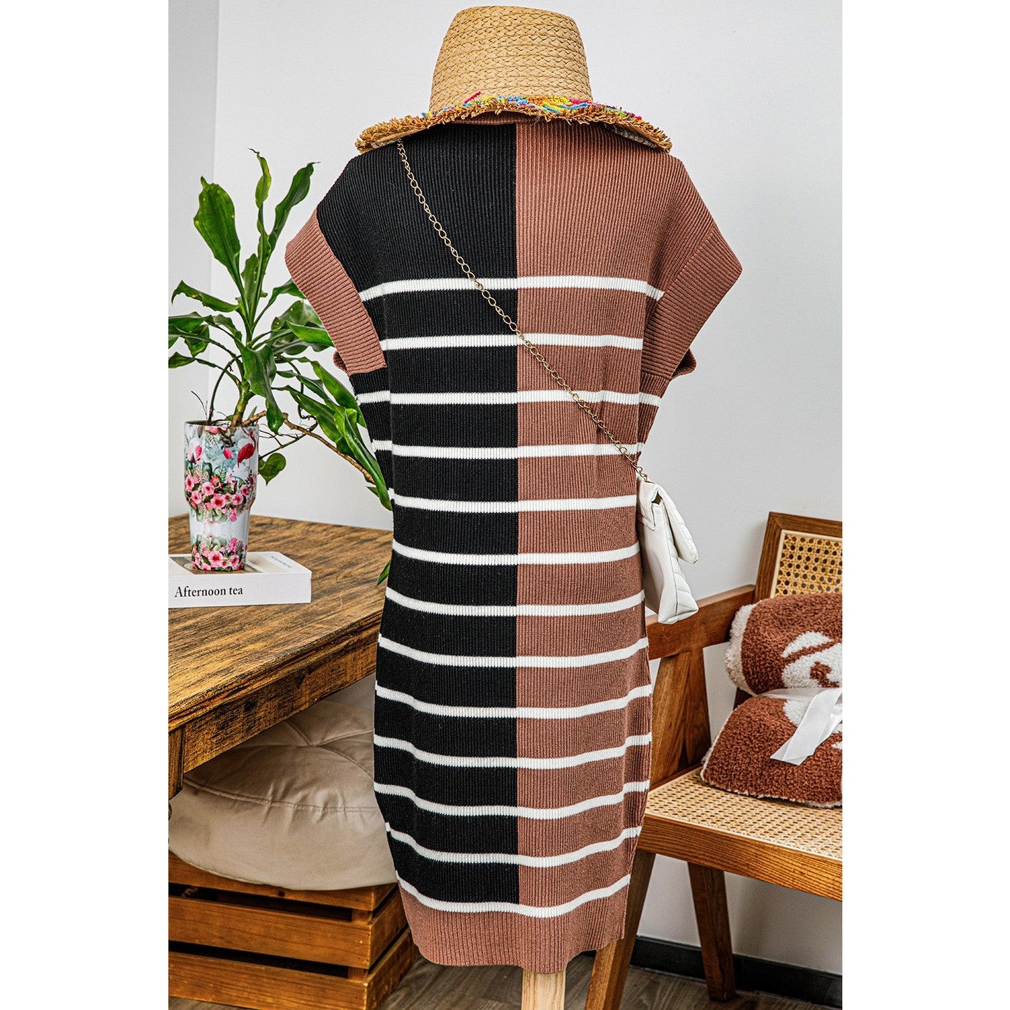 SALE!! Penny Brown Color Block Quarter Zip Collar Short Sleeve Sweater Dress SALE!!