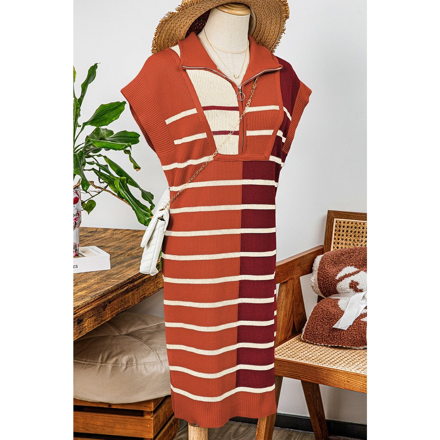 SALE!! Penny Brick Color Block Quarter Zip Collar Short Sleeve Sweater Dress SALE!!