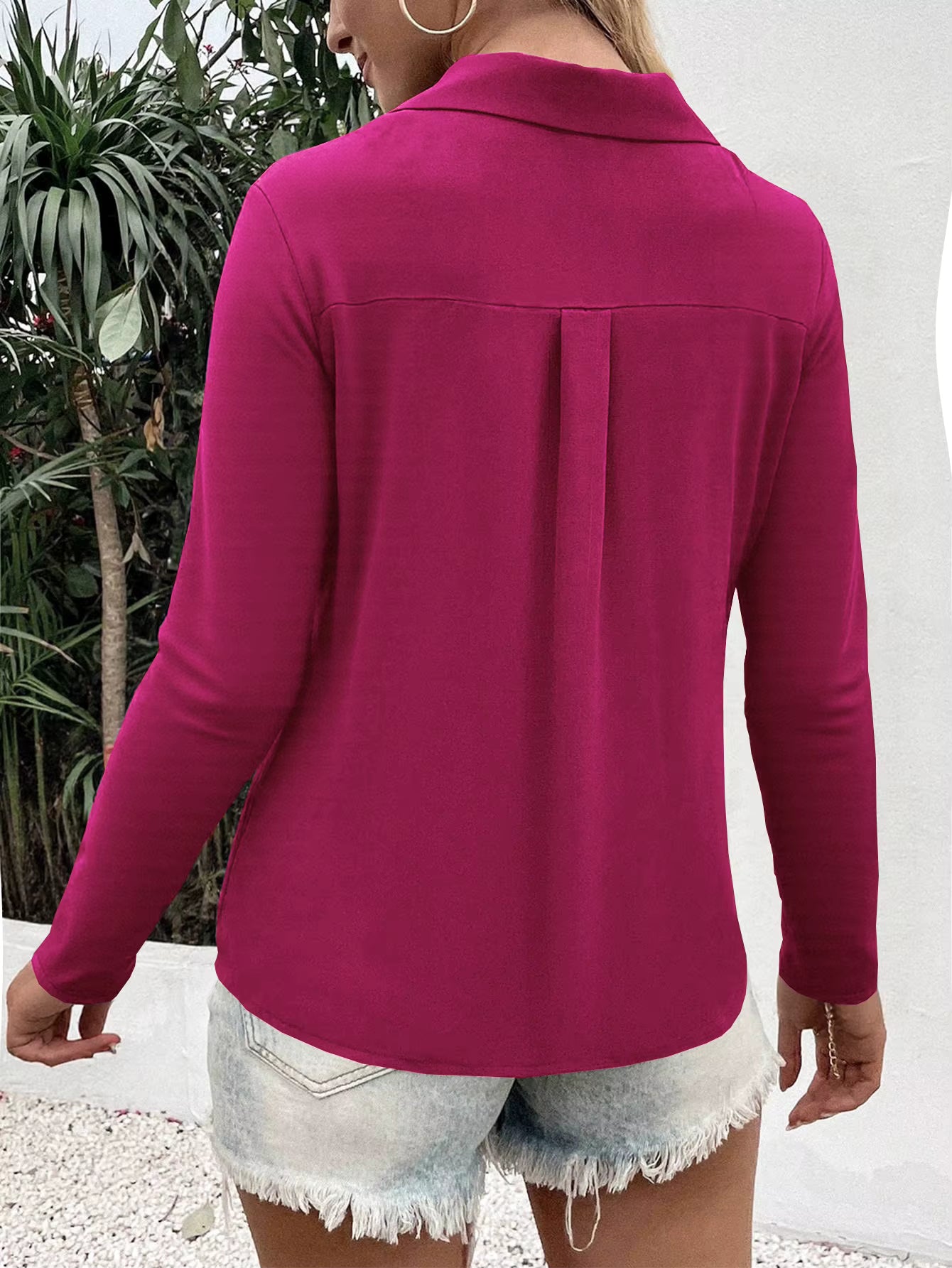 Eleanora Lapel Button Up Long Sleeve Blouse - 6 Colors