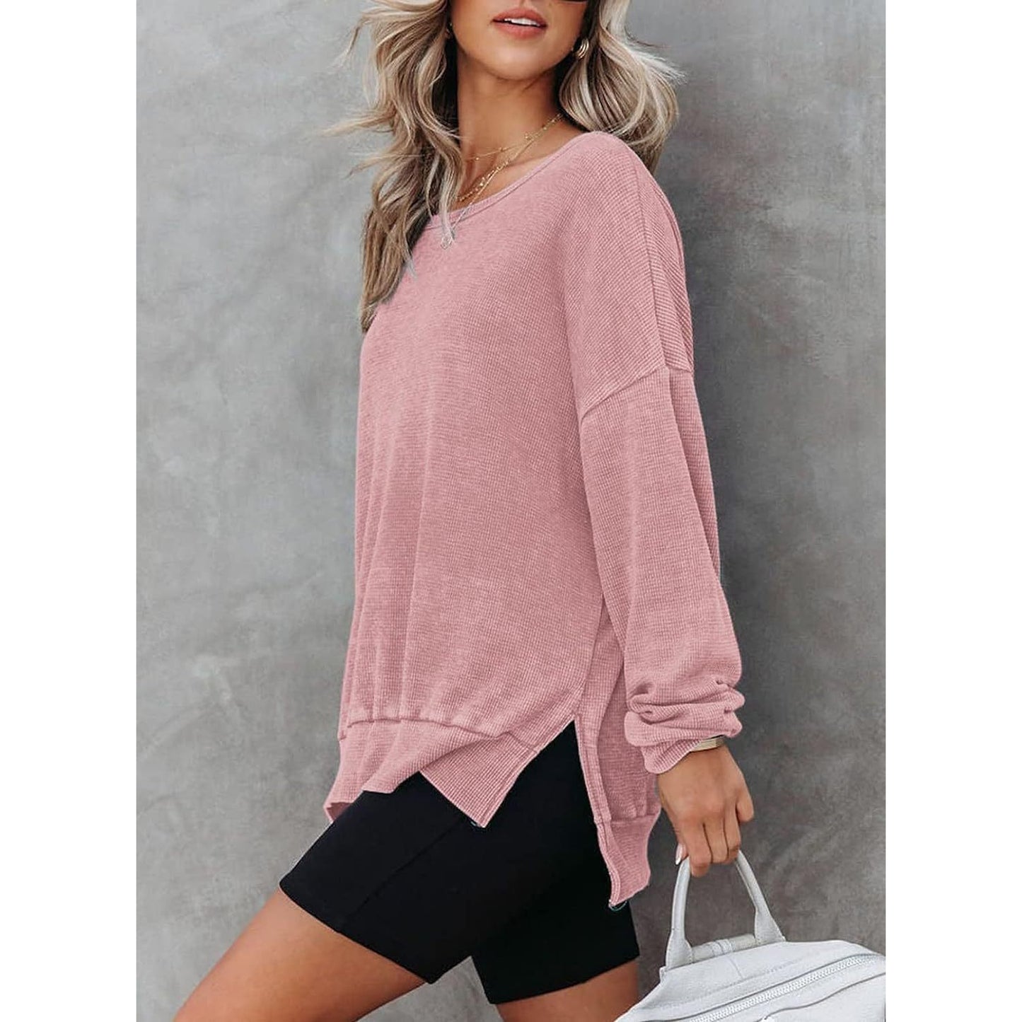 Latoya Oversized Waffle Knit Side Split Sweatshirt - 6 Colors