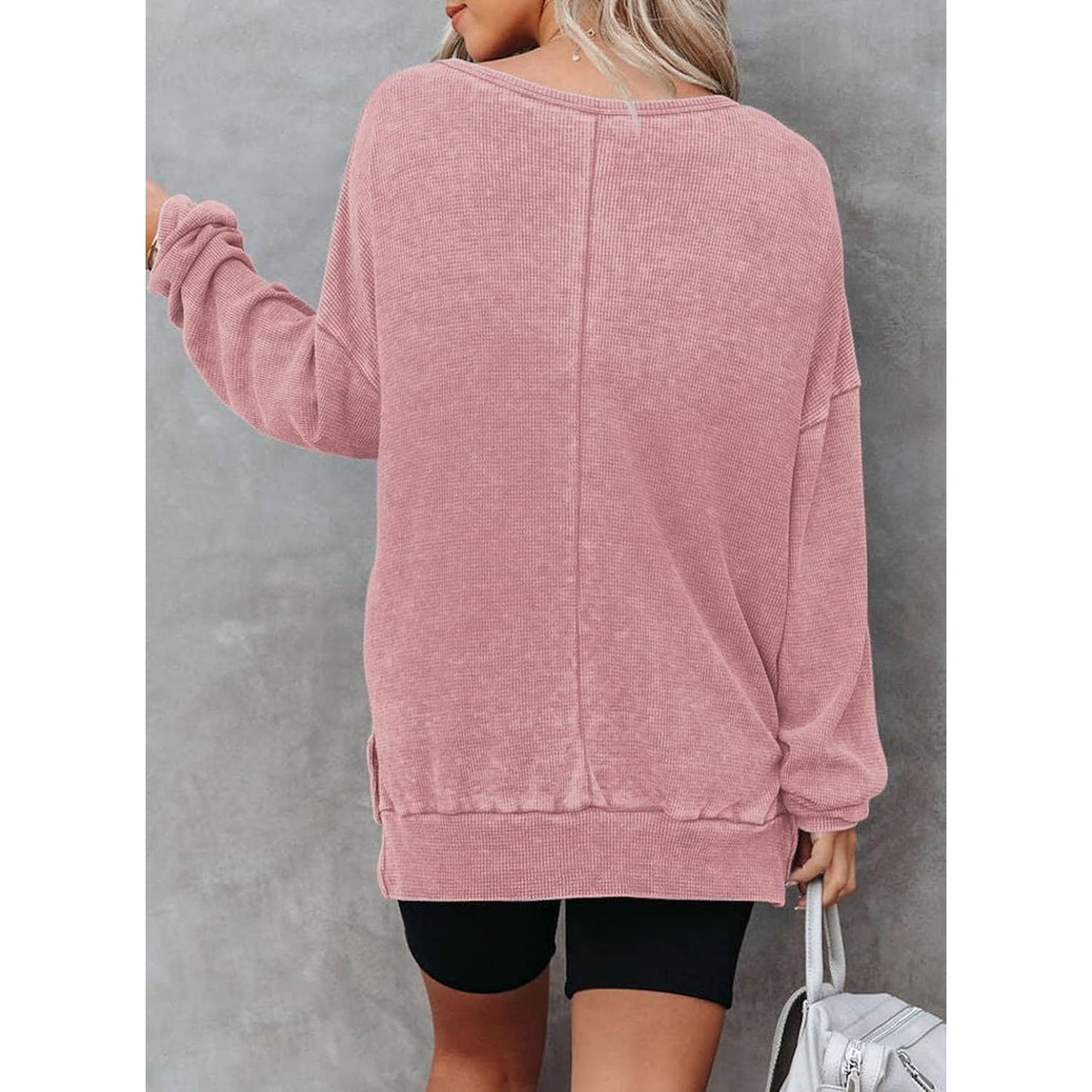 Latoya Oversized Waffle Knit Side Split Sweatshirt - 6 Colors