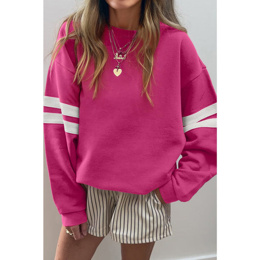 Pink Varsity Striped Detail Drop Shoulder Oversized Sweatshirt