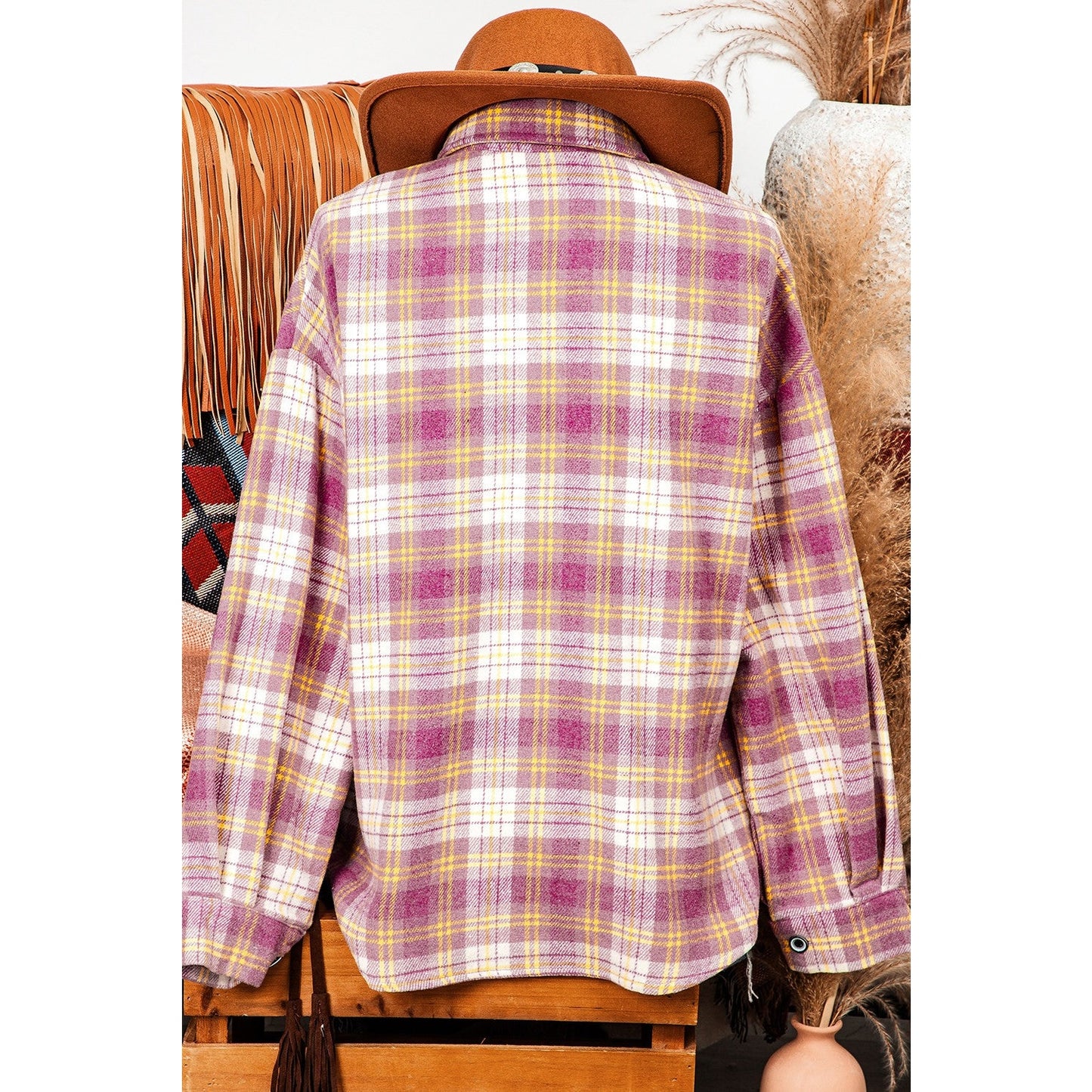 REDUCED!!!  Piper Pink Plaid Print Chest Pocket Long Sleeve Shacket  REDUCED!!!