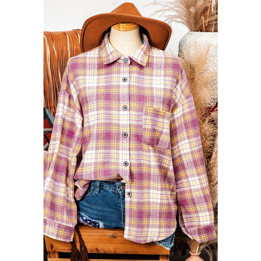 REDUCED!!!  Piper Pink Plaid Print Chest Pocket Long Sleeve Shacket  REDUCED!!!