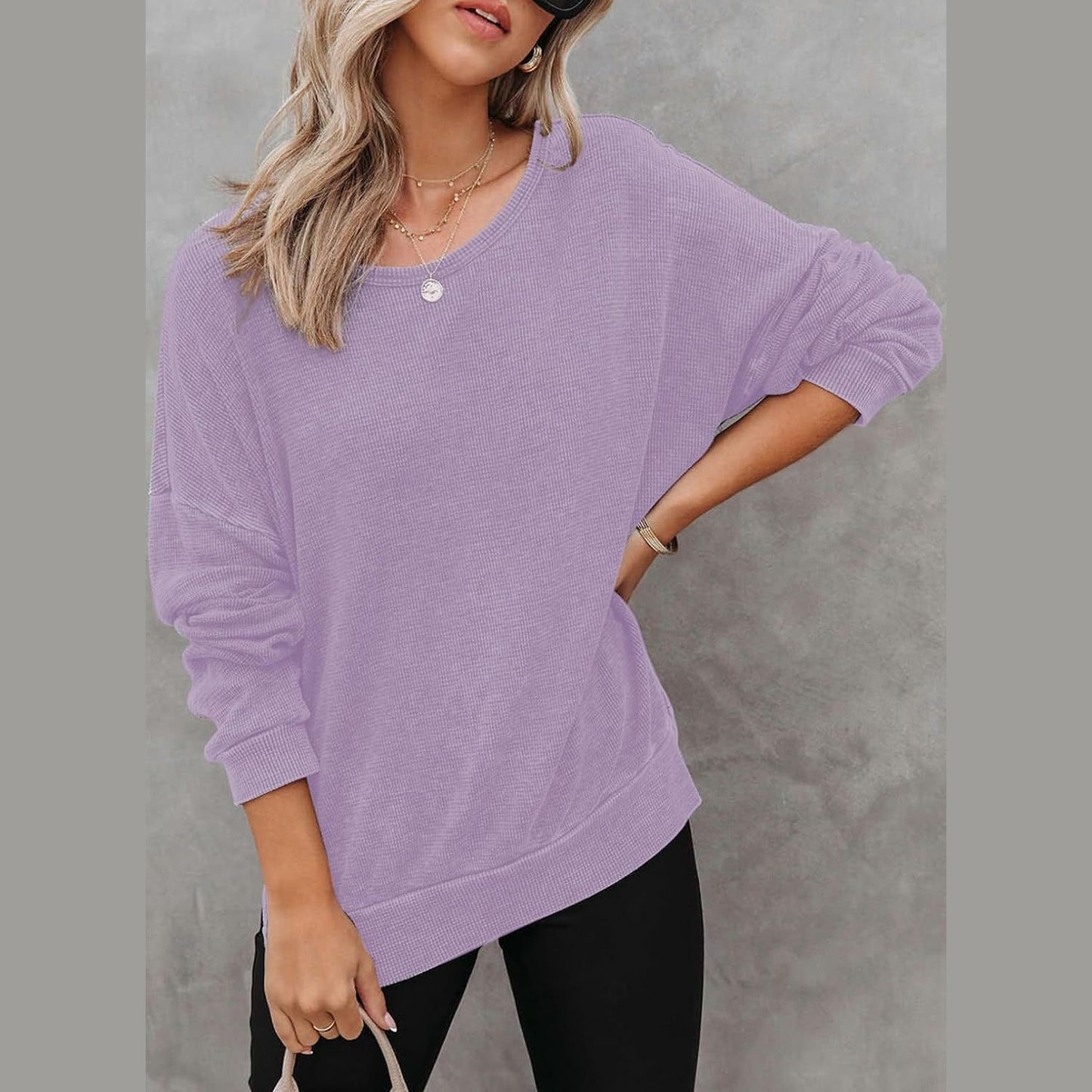 Latoya Oversized Waffle Knit Side Split Sweatshirt - 6 Colors
