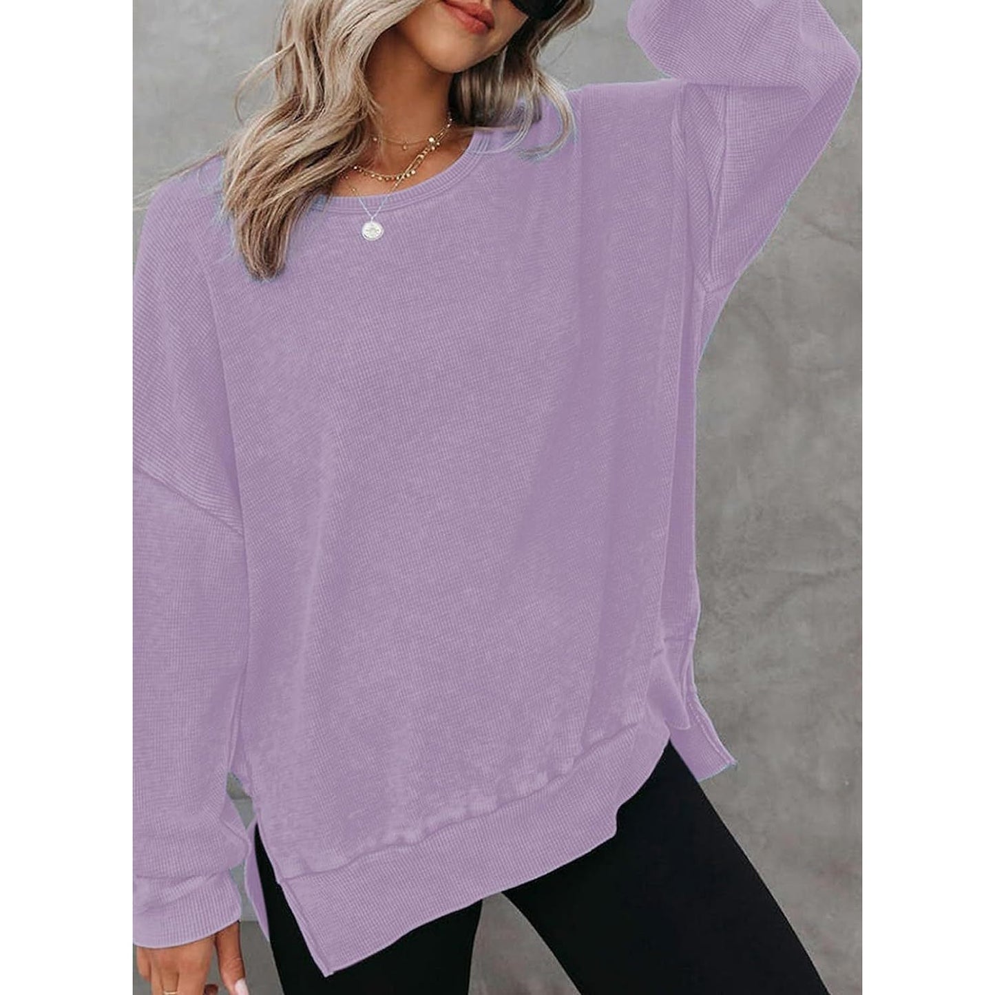 Latoya Oversized Waffle Knit Side Split Sweatshirt - 6 Colors