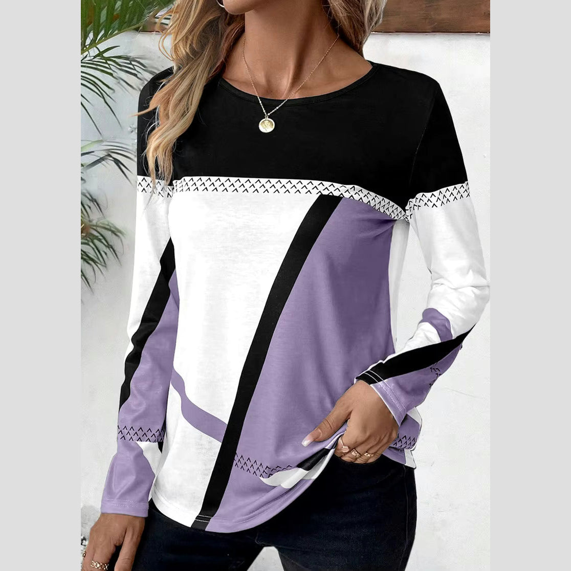 Marlow Purple Geometric Patchwork Long Sleeve Top