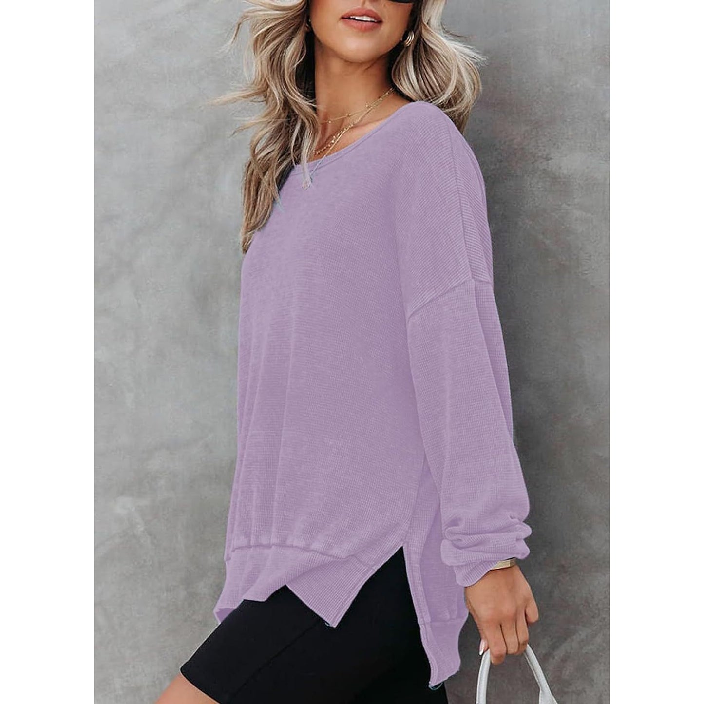 Latoya Oversized Waffle Knit Side Split Sweatshirt - 6 Colors