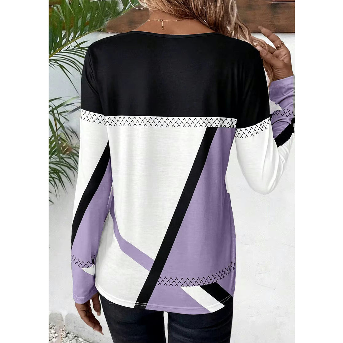 Marlow Purple Geometric Patchwork Long Sleeve Top
