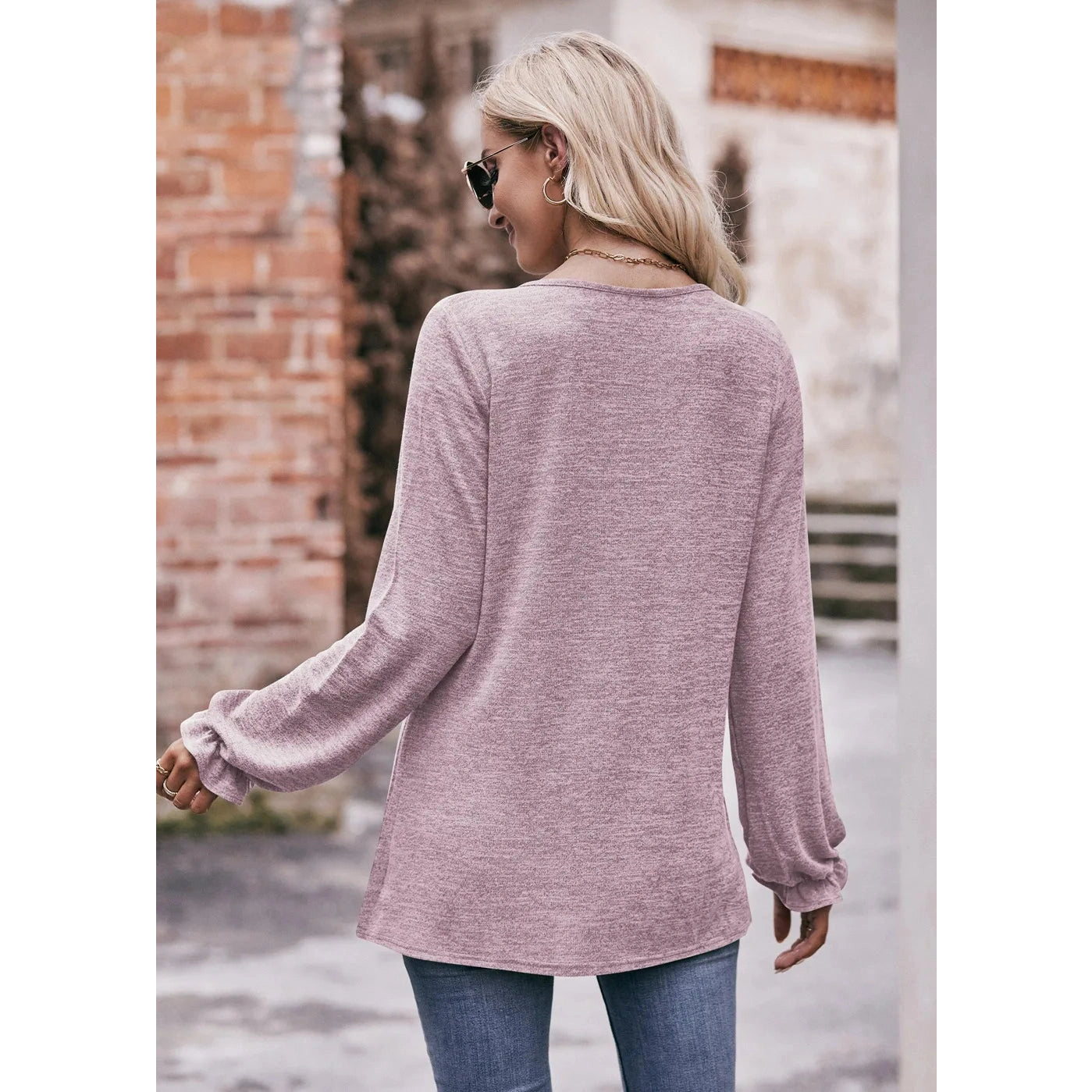 Larken Light Purple Tufted Neck Flounce Sleeve Top