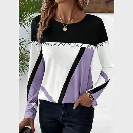 Marlow Purple Geometric Patchwork Long Sleeve Top