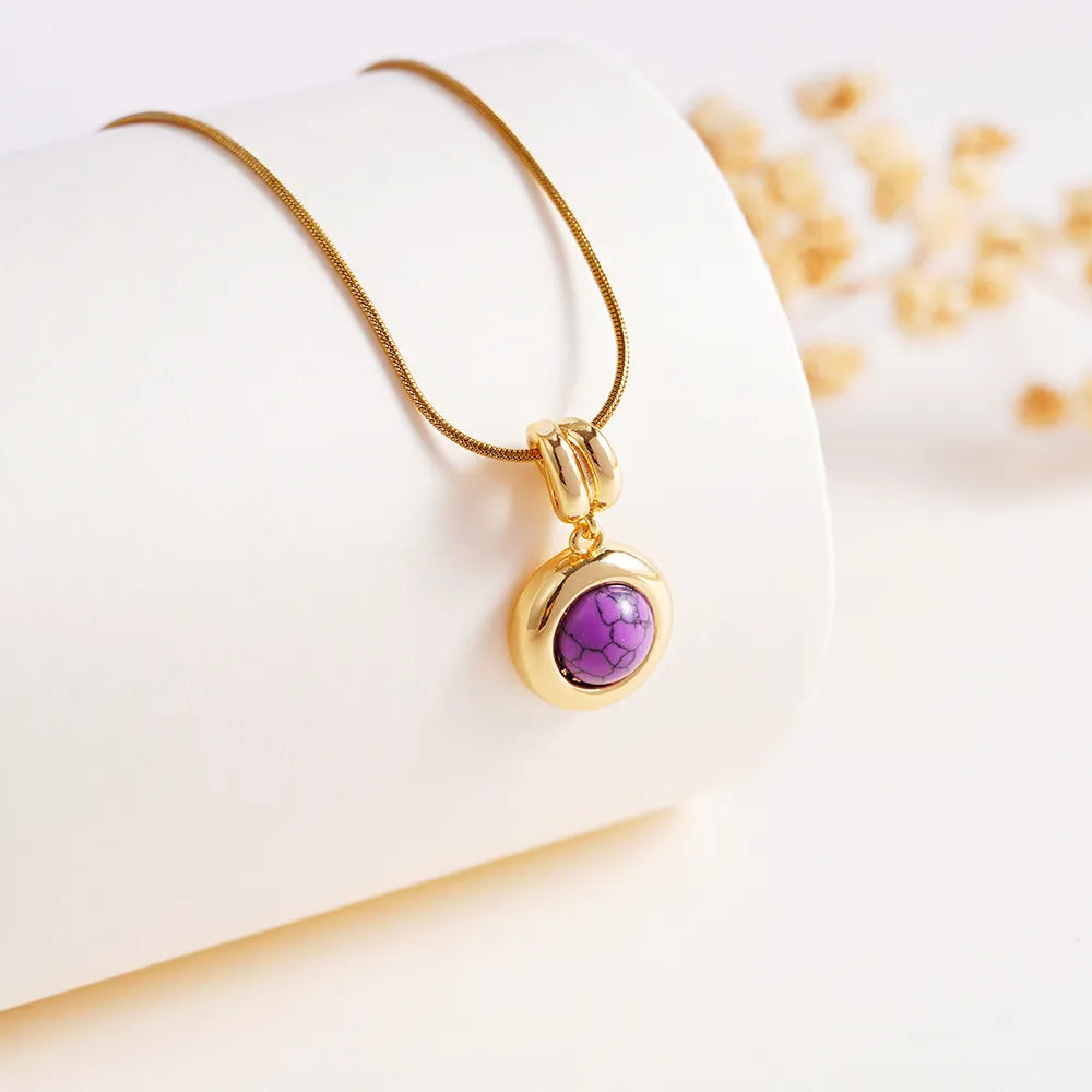 18K Real Gold Plated Marbeled Pendant Necklace - 4 Colors