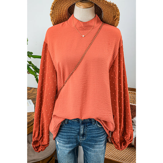 Ragda Russet Orange Swiss Dot Balloon Sleeve Loose Blouse