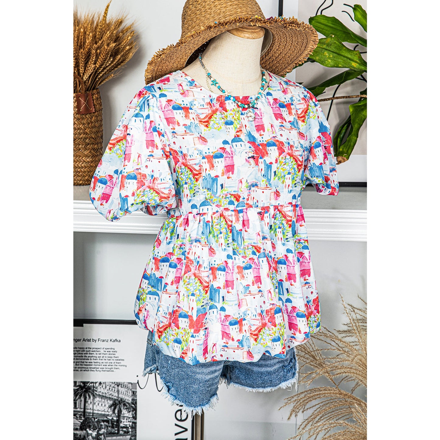 Ramona Sky Blue Parisian Avenue Babydoll Top