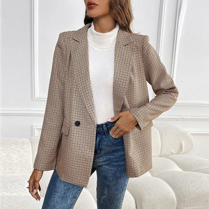 Rayann Checkered Slim Fit Button Up Blazer