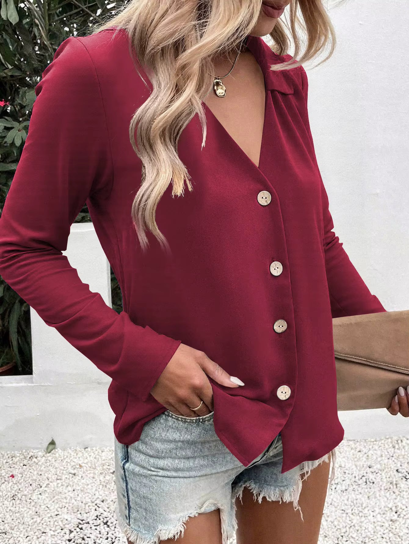 Eleanora Lapel Button Up Long Sleeve Blouse - 6 Colors