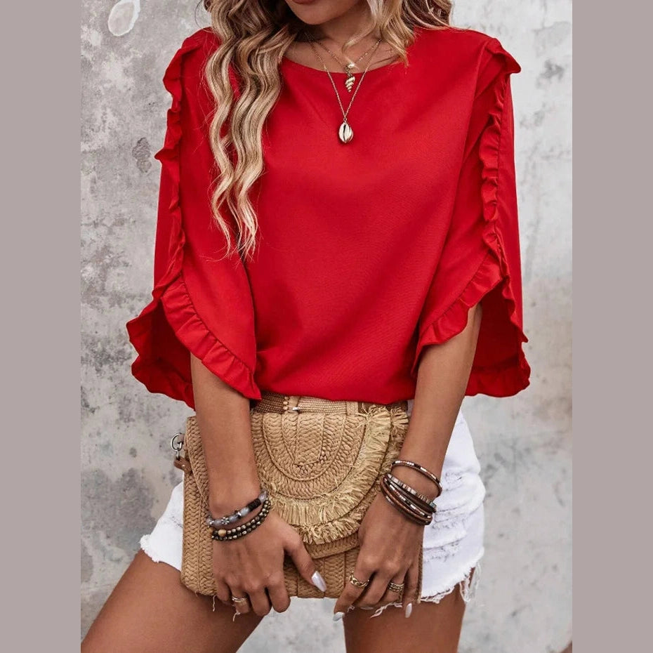 Manda Three-quarter Butterfly Sleeve Top - 5 Colors