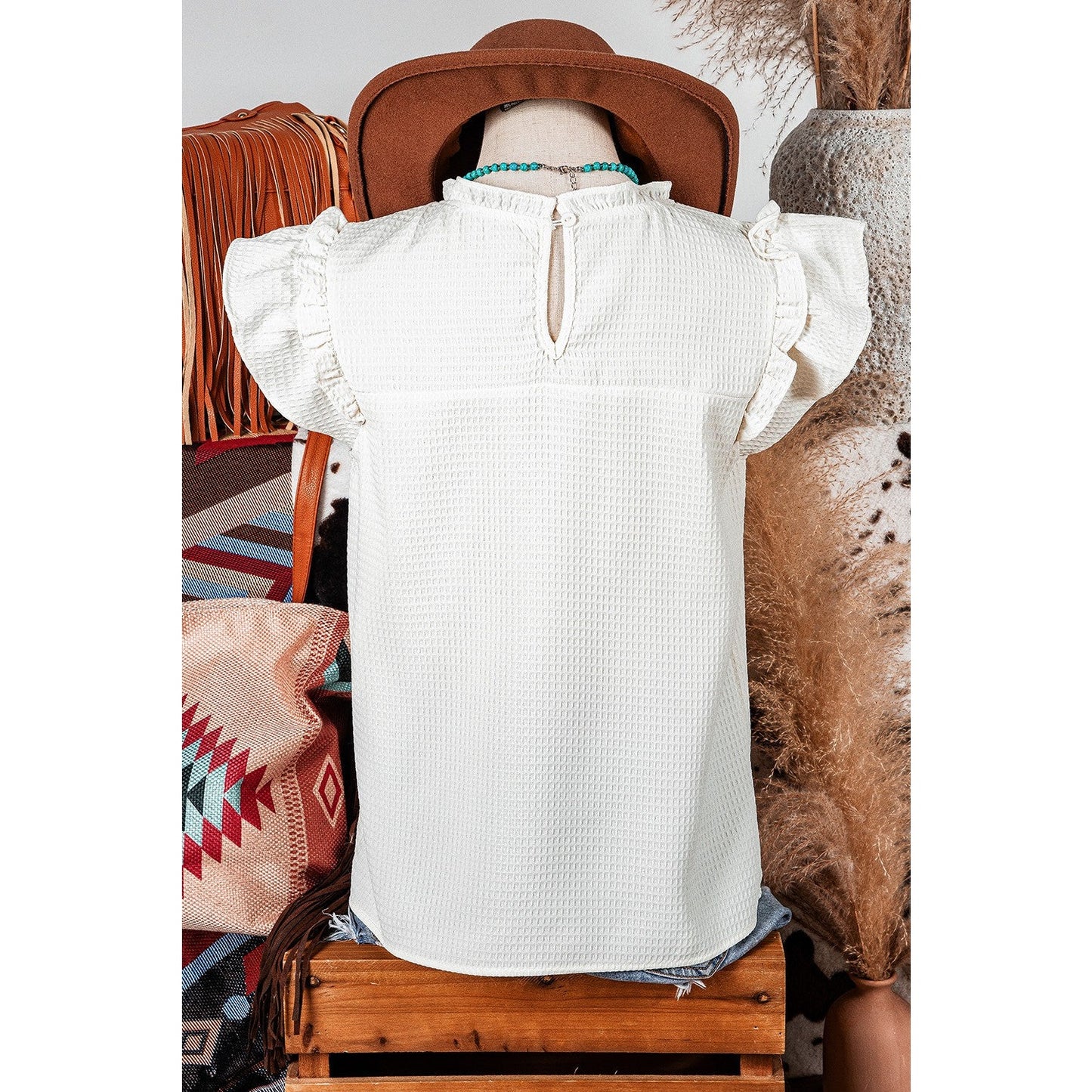 REDUCED!!! Retha Ruffle Trim Waffle Knit Blouse REDUCED!!!