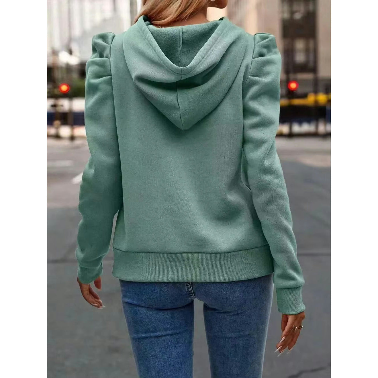 Rosalyn Light Green Puff Sleeve Slim Fit Top