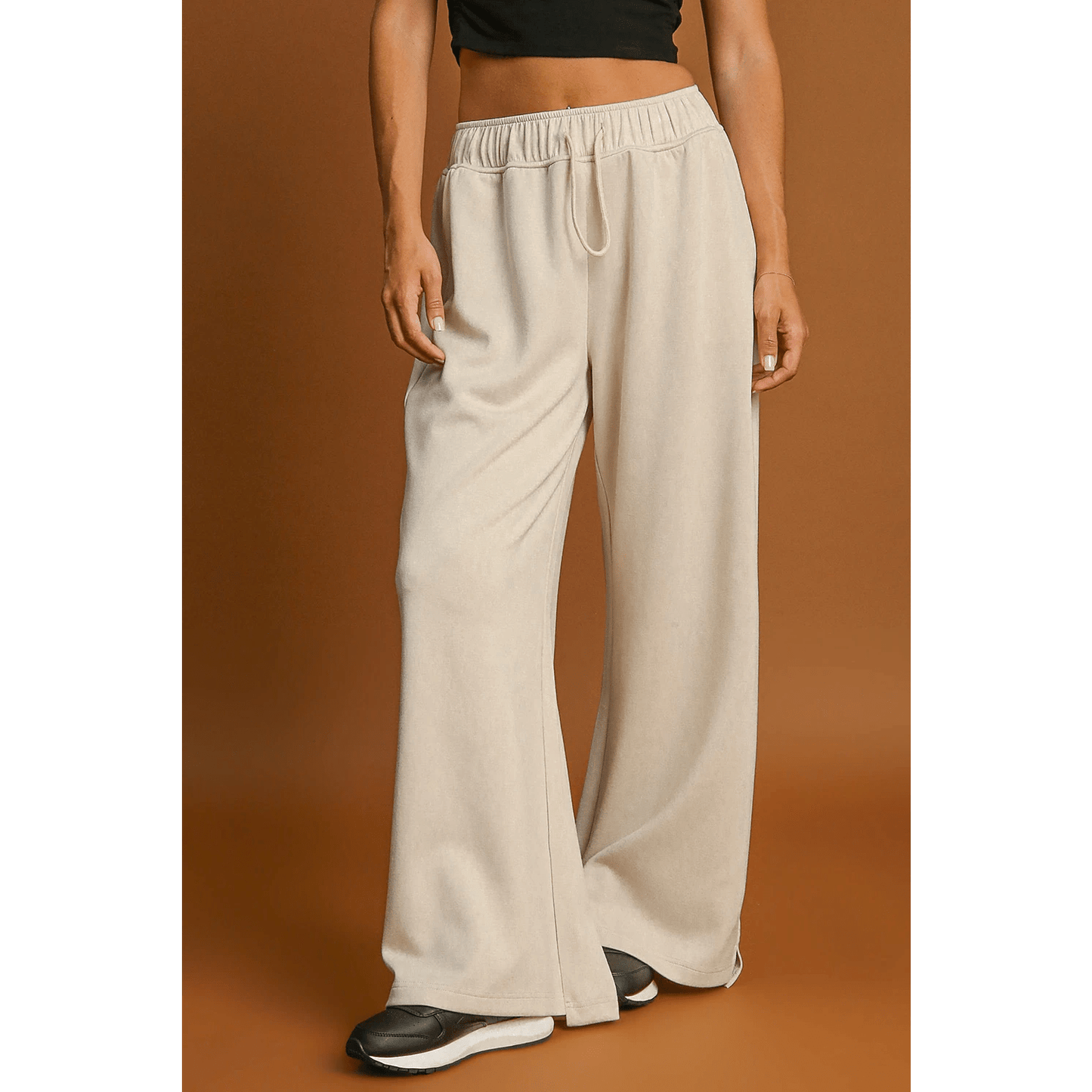 Sallie Loop Drawstring Elastic Waistband Casual Wide Leg Pants