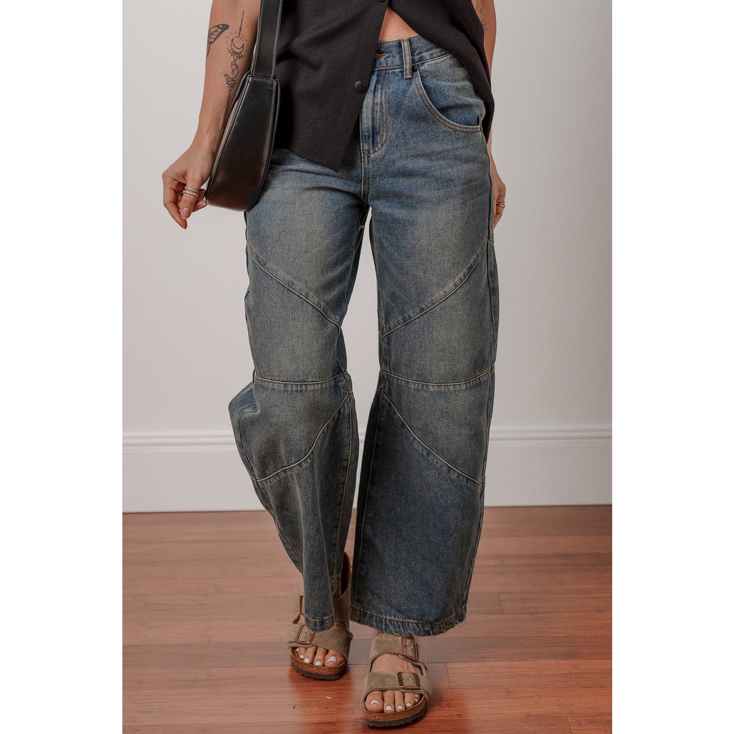 Samantha Exposed Stitching Loose Straight High Waist Jeans